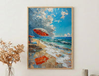 Summer Beach Art Print, Patriotic Coastal Wall Decor - Red White Blue Ocean Art