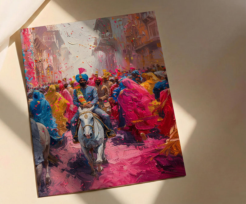 Baraat Procession Art, Indian Wedding Decor - Desi Wedding Gift