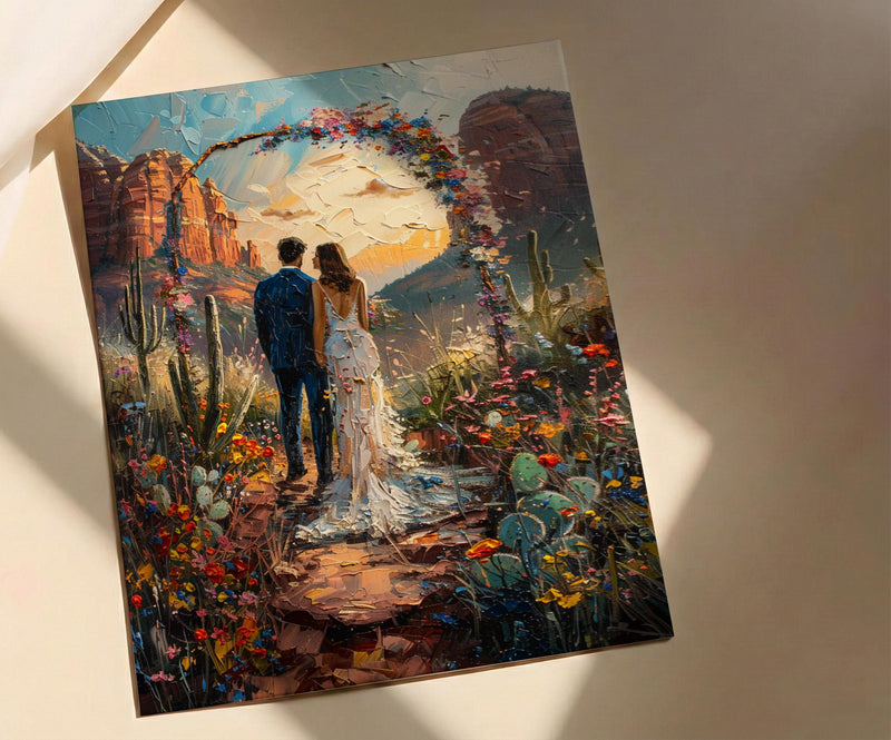 Sedona Desert Art Print, Boho Wedding Poster - Red Rocks Wall Decor