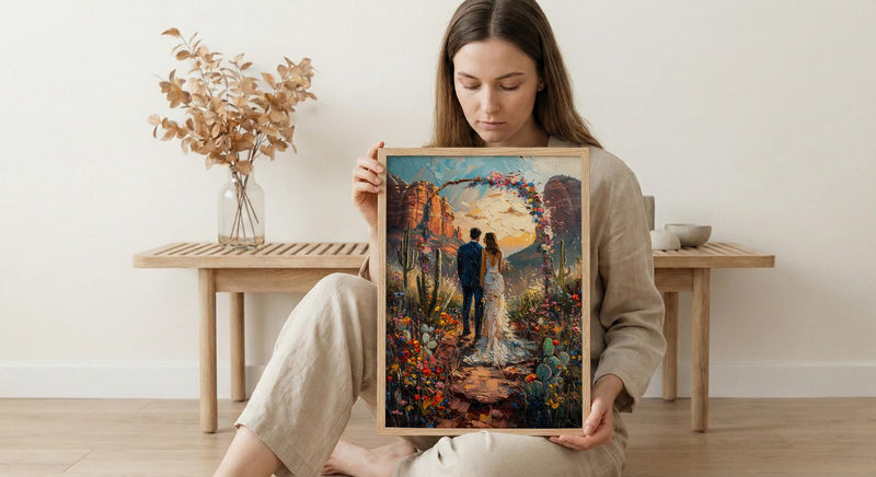 Sedona Desert Art Print, Boho Wedding Poster - Red Rocks Wall Decor