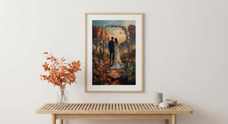 Sedona Desert Art Print, Boho Wedding Poster - Red Rocks Wall Decor