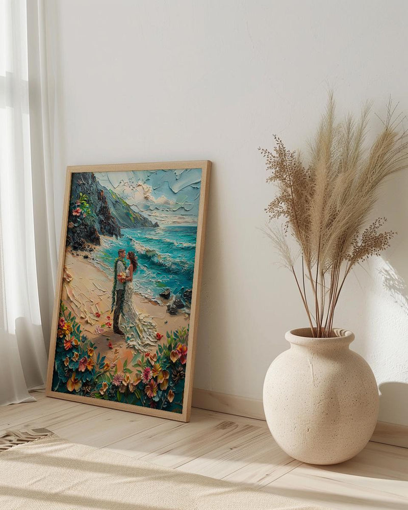 Hawaii Beach Wedding Wall Art, Maui Travel Poster - Tropical Honeymoon Art
