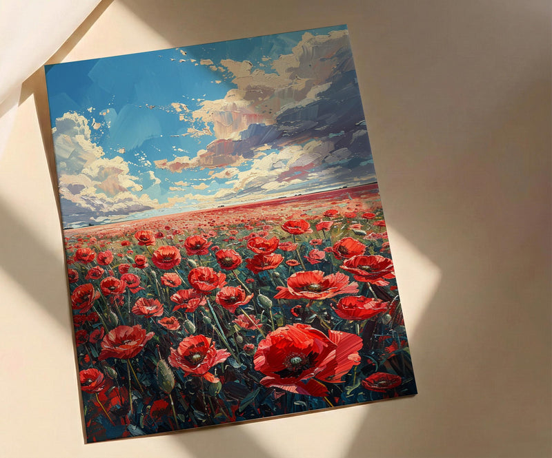 Red Poppy Field Wall Art, Patriotic Floral Decor - Summer Botanical Print