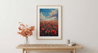 Red Poppy Field Wall Art, Patriotic Floral Decor - Summer Botanical Print