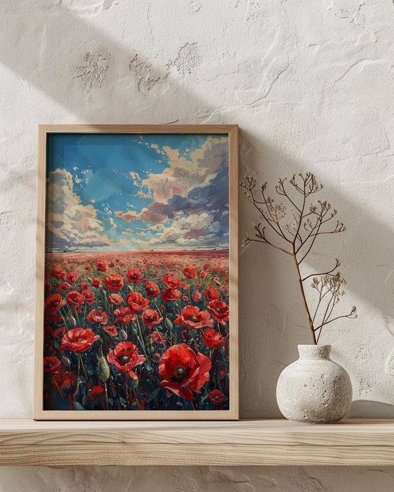 Red Poppy Field Wall Art, Patriotic Floral Decor - Summer Botanical Print