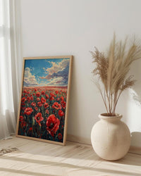 Red Poppy Field Wall Art, Patriotic Floral Decor - Summer Botanical Print