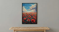Red Poppy Field Wall Art, Patriotic Floral Decor - Summer Botanical Print