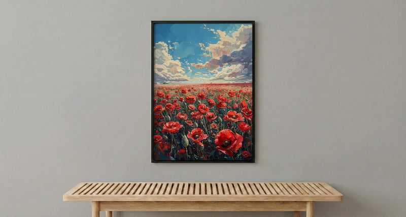 Red Poppy Field Wall Art, Patriotic Floral Decor - Summer Botanical Print