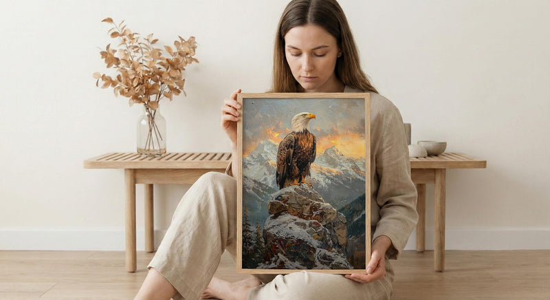 Bald Eagle Sunrise Poster, Majestic Mountain Decor - Patriotic Wildlife Art