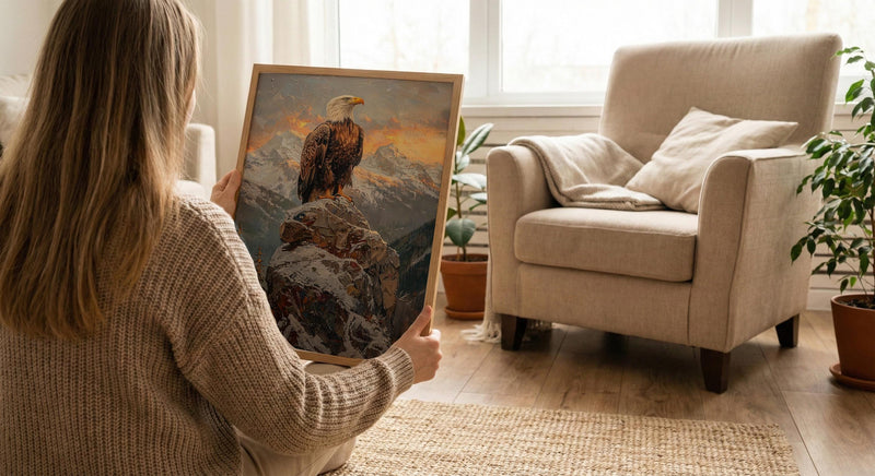 Bald Eagle Sunrise Poster, Majestic Mountain Decor - Patriotic Wildlife Art
