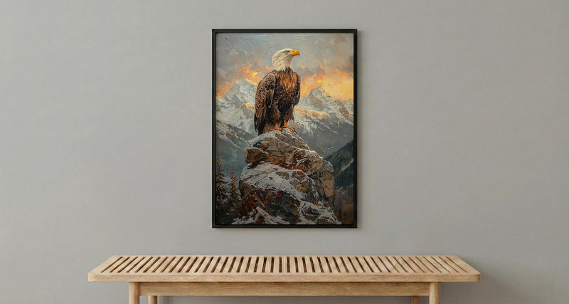 Bald Eagle Sunrise Poster, Majestic Mountain Decor - Patriotic Wildlife Art