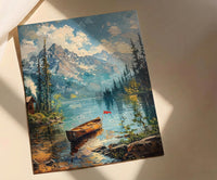 Forest Lake Cabin Art Print, Rustic Summer Decor - Patriotic Nature Poster