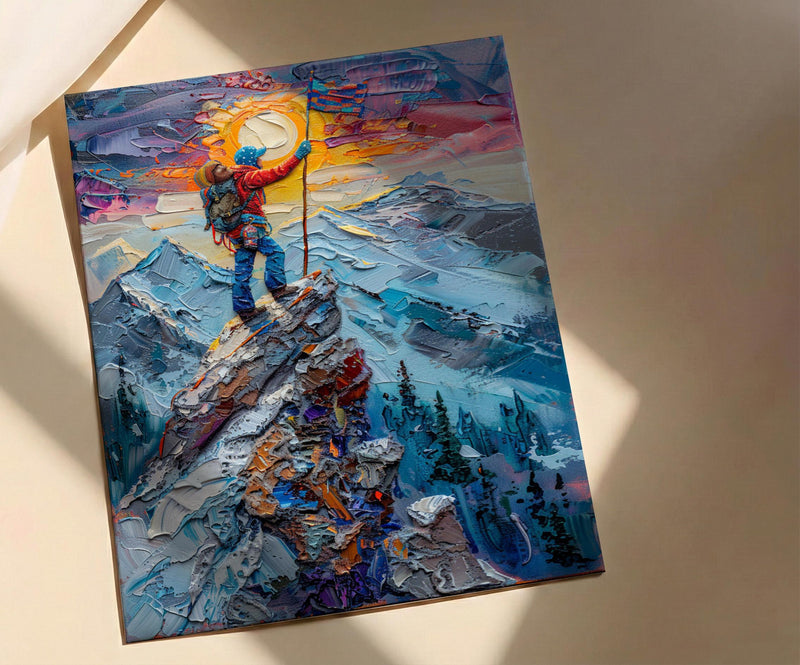 Mountain Climber Wall Art, Patriotic Colorado Decor - Alpine Adventure Print