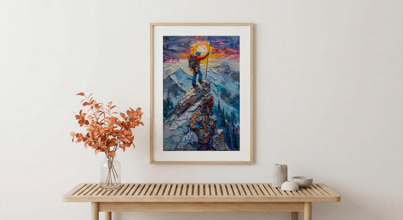 Mountain Climber Wall Art, Patriotic Colorado Decor - Alpine Adventure Print