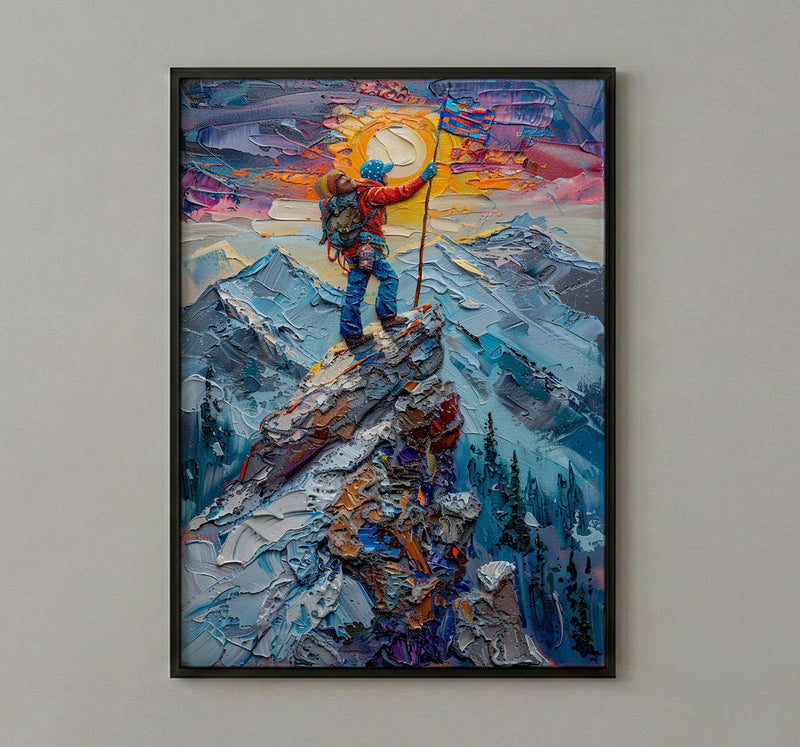 Mountain Climber Wall Art, Patriotic Colorado Decor - Alpine Adventure Print