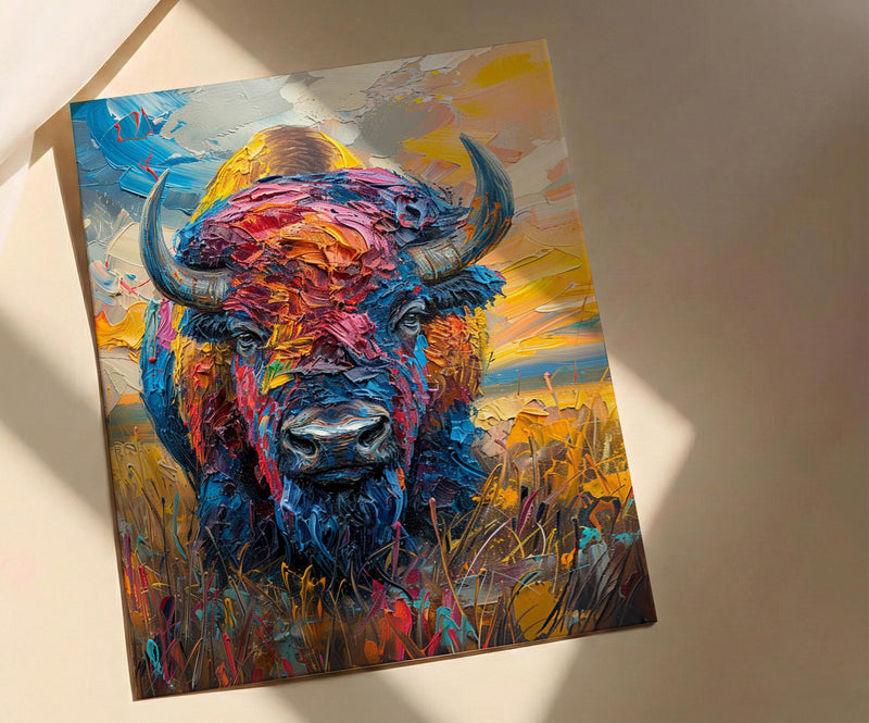 American Bison Art Print, Great Plains Decor - Patriotic Wildlife Landscape