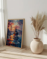 Golden Gate Bridge Art Print, Patriotic SF Decor - Navy Ship Poster