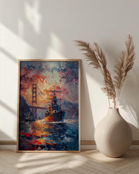 Golden Gate Bridge Art Print, Patriotic SF Decor - Navy Ship Poster