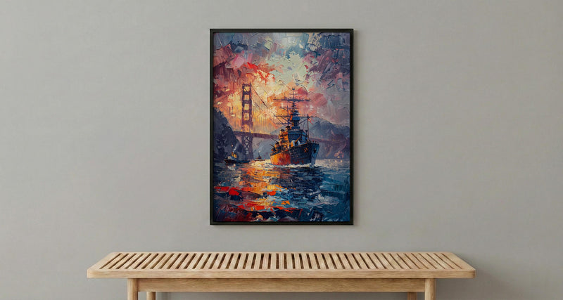 Golden Gate Bridge Art Print, Patriotic SF Decor - Navy Ship Poster