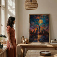 NYC Skyline Wall Art, Patriotic City Decor - Night Lights American Poster