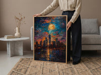 NYC Skyline Wall Art, Patriotic City Decor - Night Lights American Poster