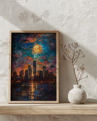 NYC Skyline Wall Art, Patriotic City Decor - Night Lights American Poster