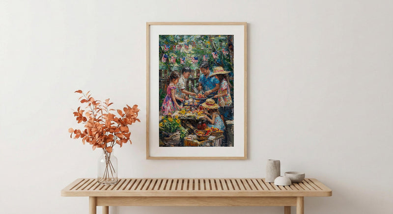 4th of July BBQ Poster, Summer Backyard Decor - Patriotic Family Art
