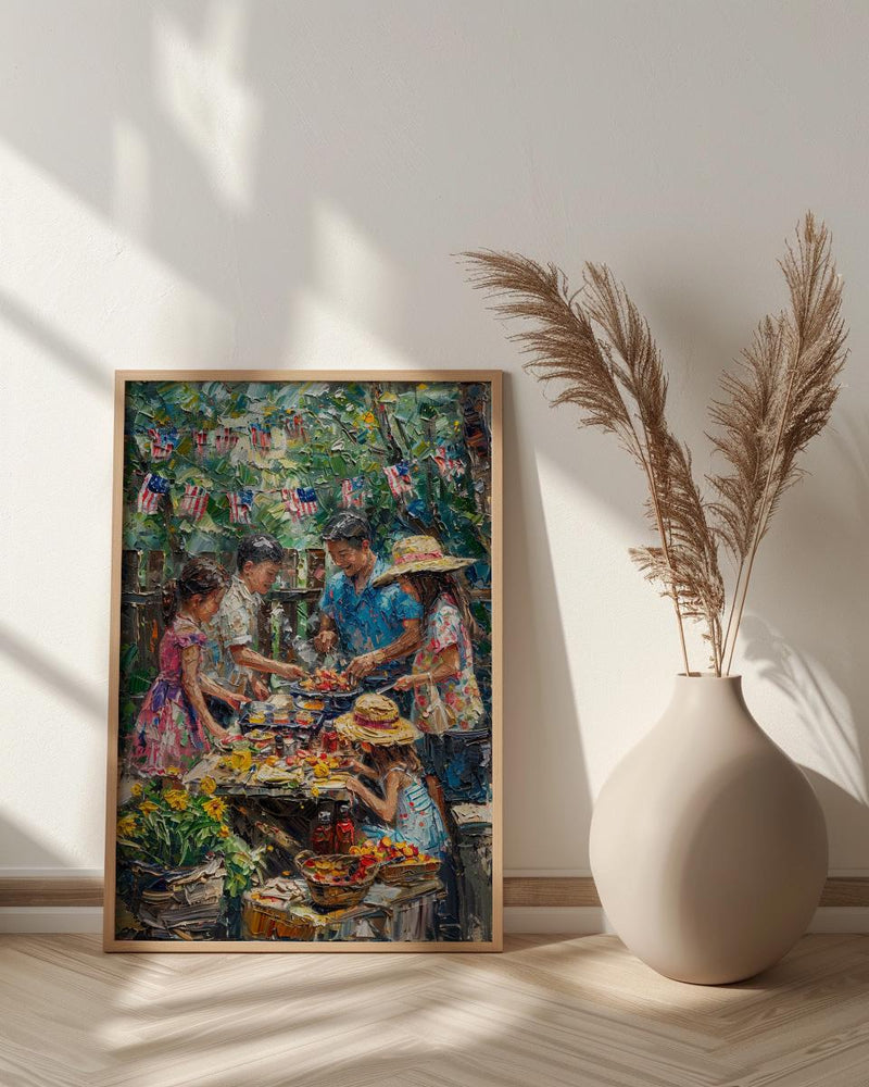4th of July BBQ Poster, Summer Backyard Decor - Patriotic Family Art