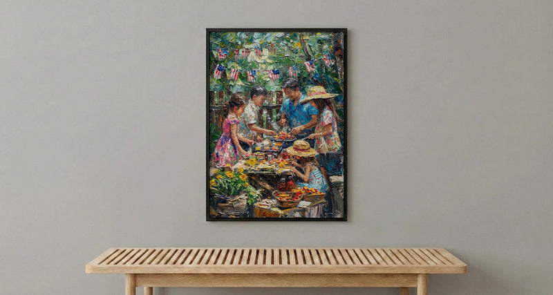 4th of July BBQ Poster, Summer Backyard Decor - Patriotic Family Art