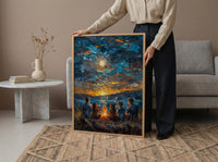 Family Campfire Poster, Summer Night Decor - Patriotic Outdoor Art