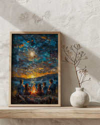 Family Campfire Poster, Summer Night Decor - Patriotic Outdoor Art