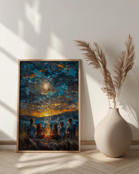 Family Campfire Poster, Summer Night Decor - Patriotic Outdoor Art