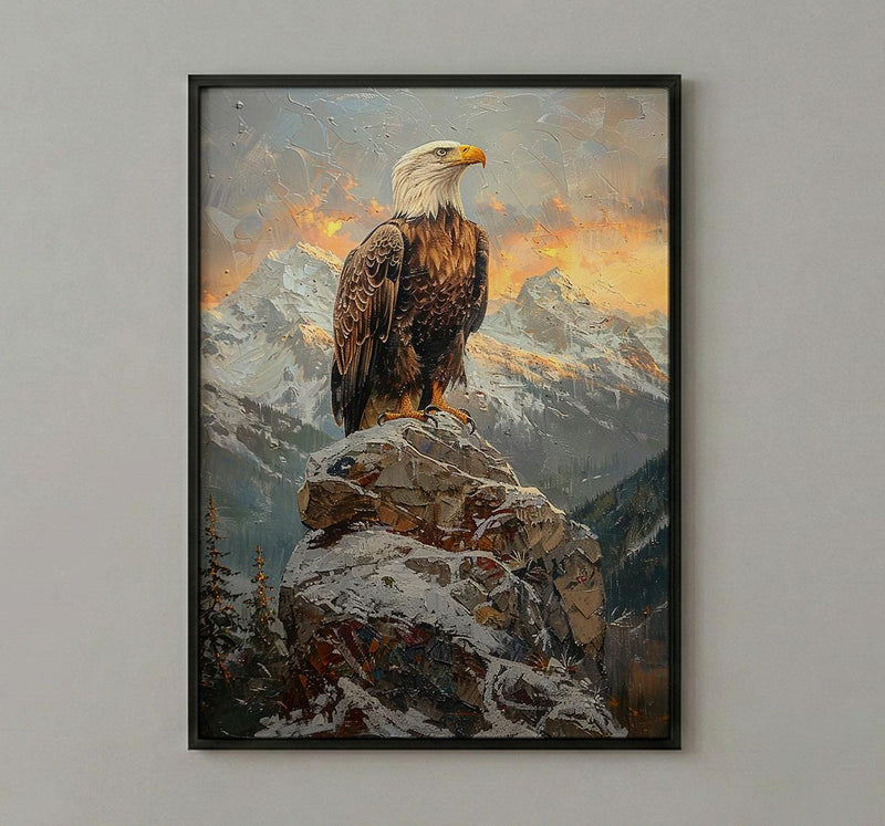 Bald Eagle Sunrise Poster, Majestic Mountain Decor - Patriotic Wildlife Art