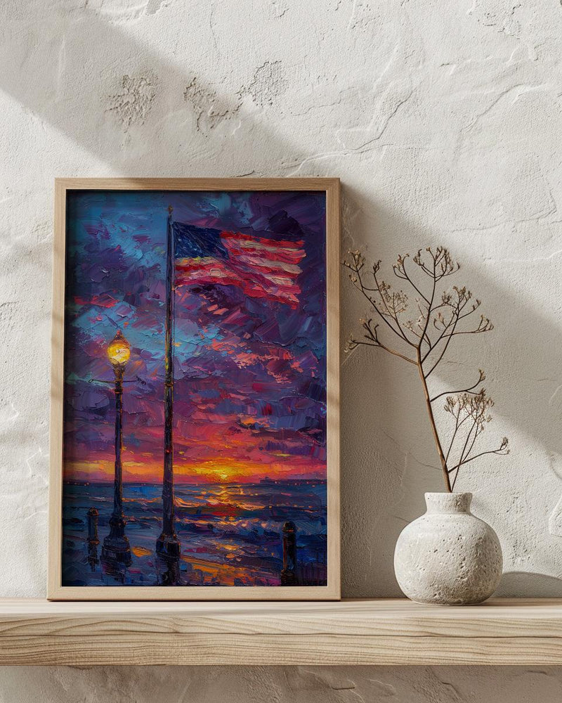 Flag At Half Mast Art Print, Honoring Veterans Decor - Solemn Patriotic Poster