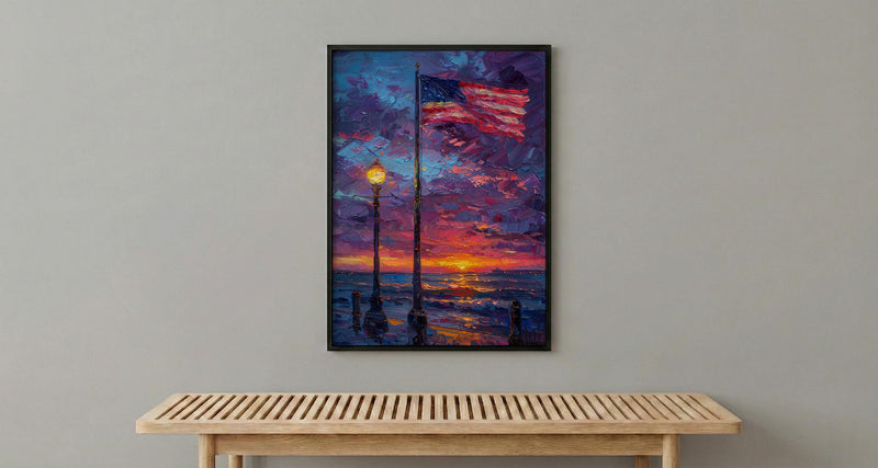 Flag At Half Mast Art Print, Honoring Veterans Decor - Solemn Patriotic Poster