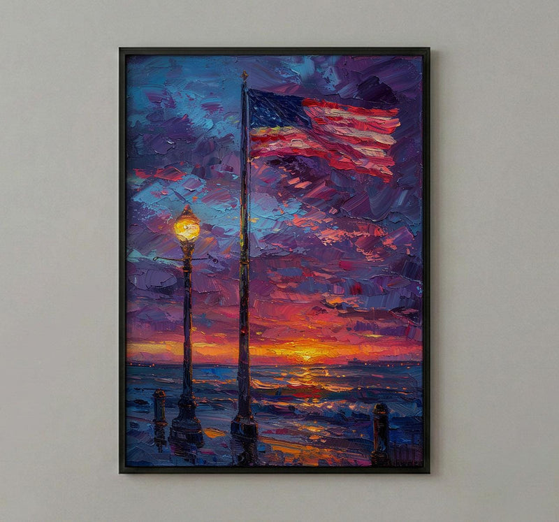 Flag At Half Mast Art Print, Honoring Veterans Decor - Solemn Patriotic Poster