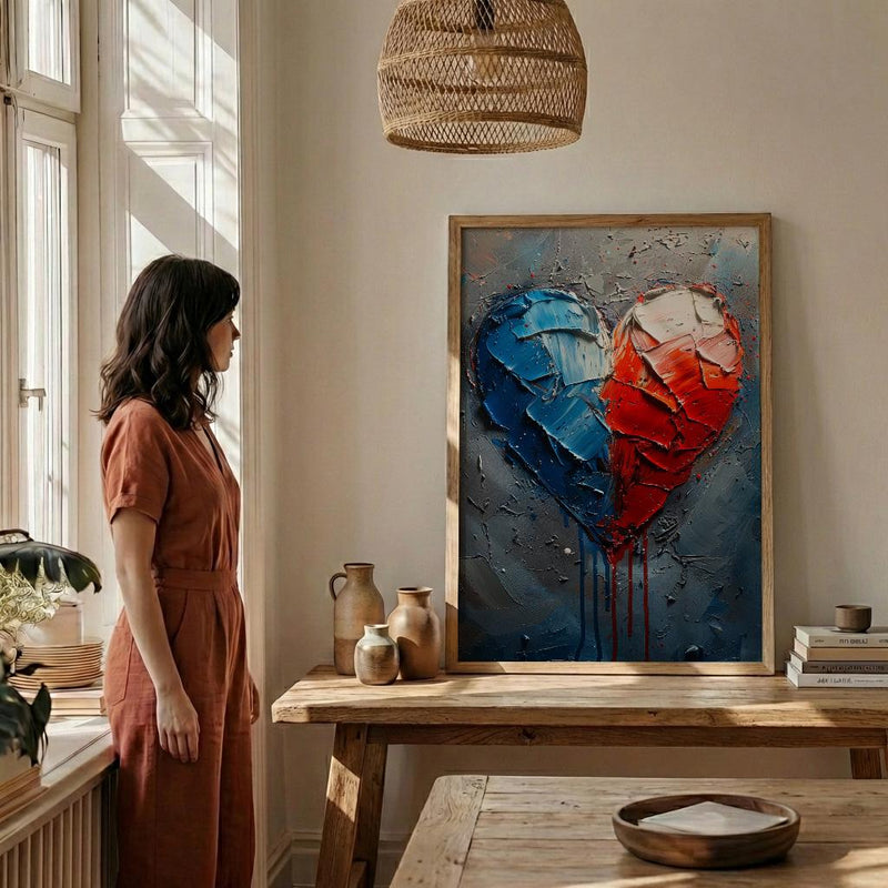 Patriotic Heart Art Print, Abstract Flag Decor - Red White Blue Wall Art