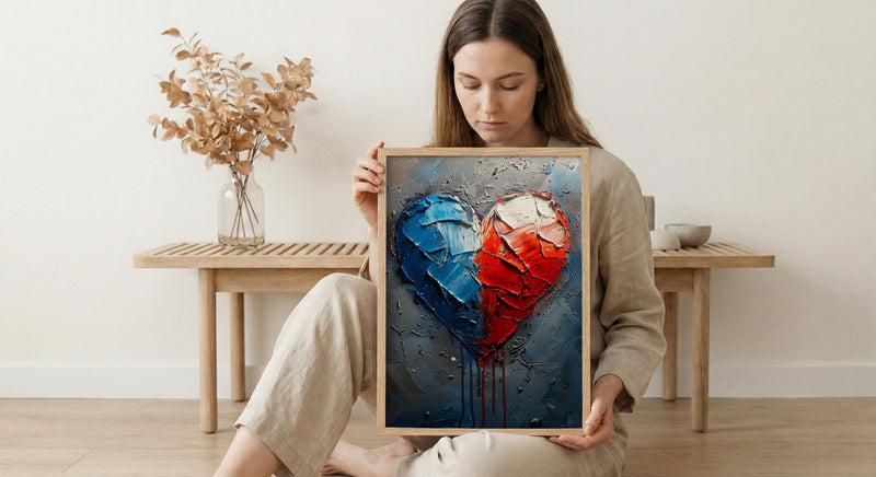 Patriotic Heart Art Print, Abstract Flag Decor - Red White Blue Wall Art