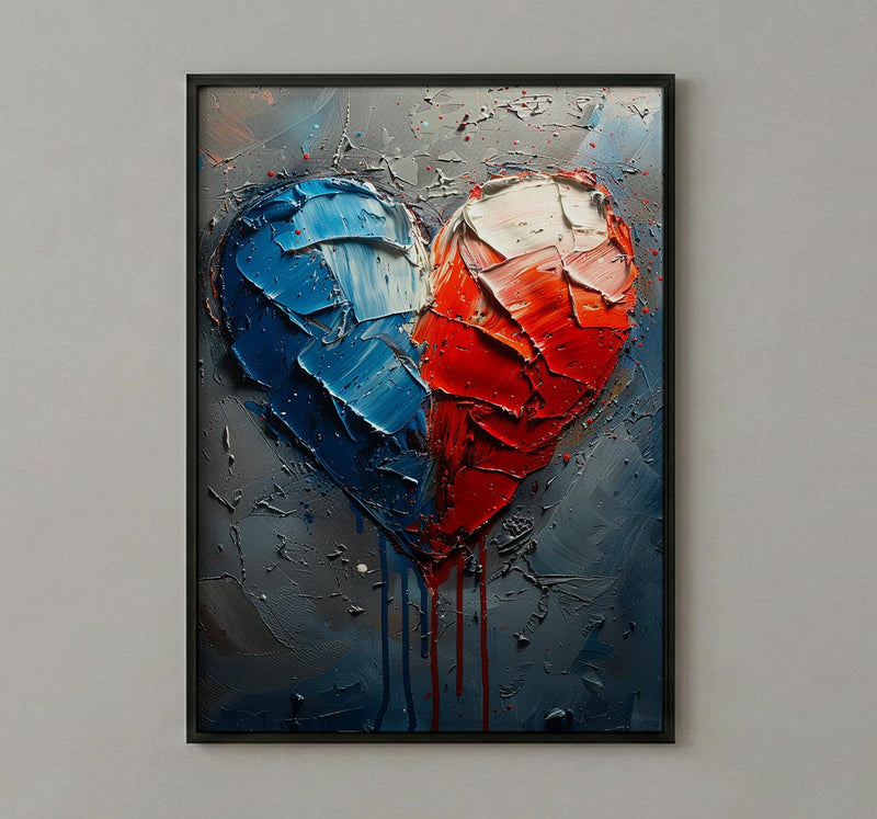 Patriotic Heart Art Print, Abstract Flag Decor - Red White Blue Wall Art