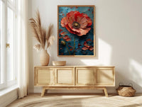 Red Poppy Flag Wall Art, Floral Patriotic Decor - Abstract Botanical Print