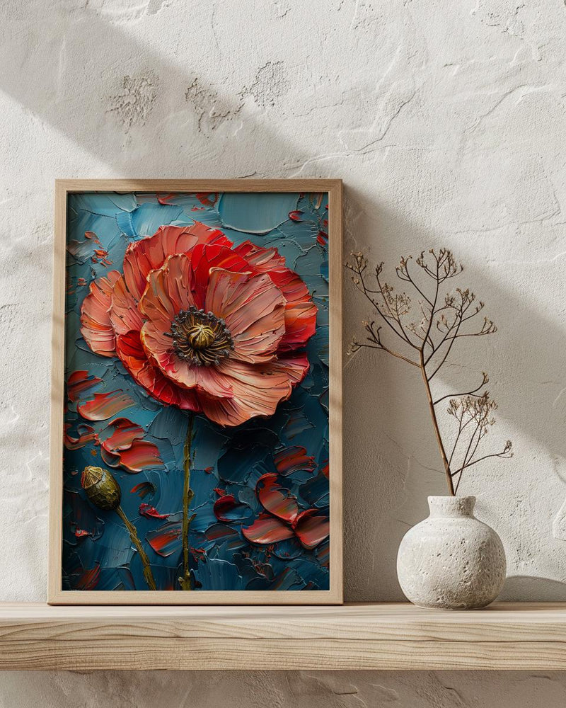Red Poppy Flag Wall Art, Floral Patriotic Decor - Abstract Botanical Print