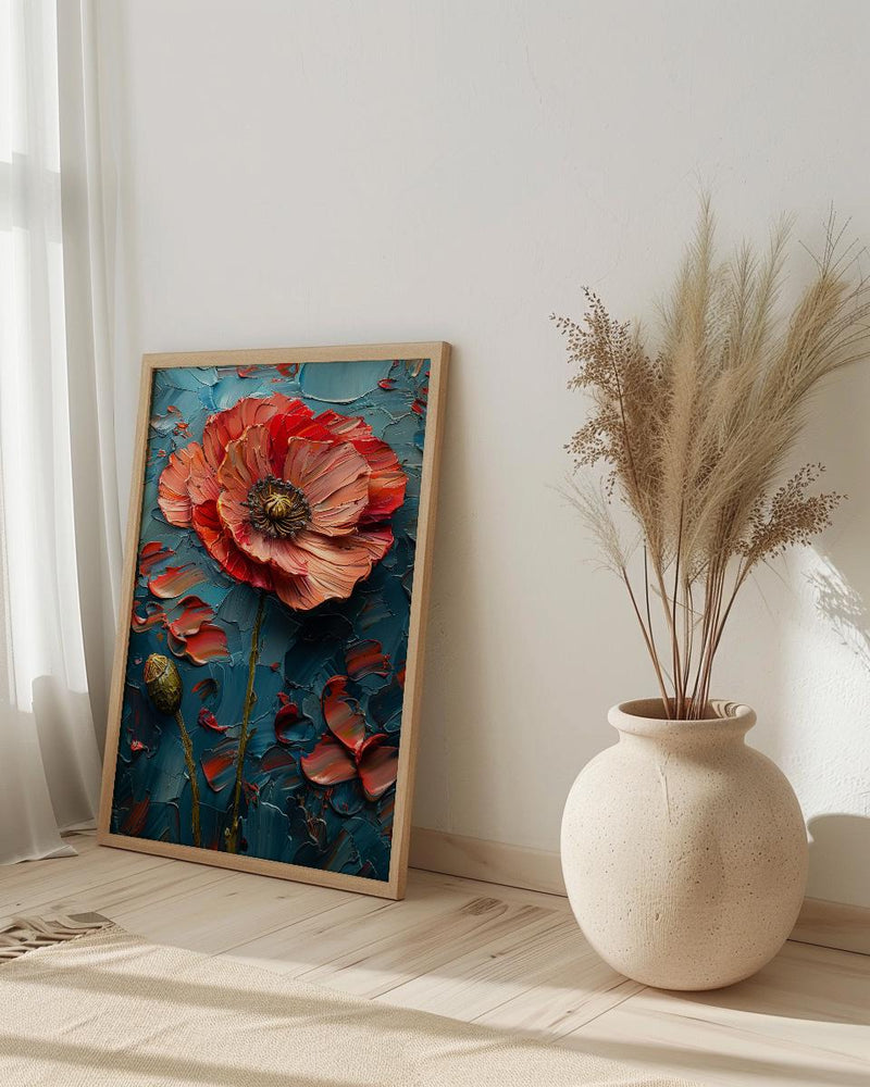 Red Poppy Flag Wall Art, Floral Patriotic Decor - Abstract Botanical Print
