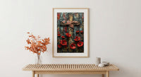 Wooden Cross Flag Art Print, Christian Patriotic Decor - Memorial Poppies Poster