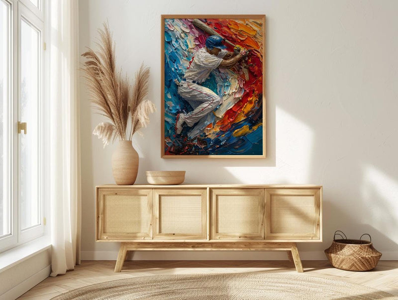 Baseball Player Wall Art, Sports Americana Decor - Patriotic Flag Print
