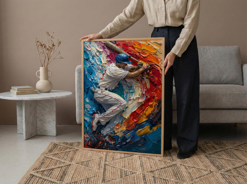 Baseball Player Wall Art, Sports Americana Decor - Patriotic Flag Print