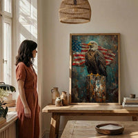 Bald Eagle Portrait Art Print, Rustic Patriotic Decor - Wildlife Americana Poster