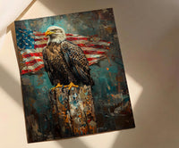 Bald Eagle Portrait Art Print, Rustic Patriotic Decor - Wildlife Americana Poster