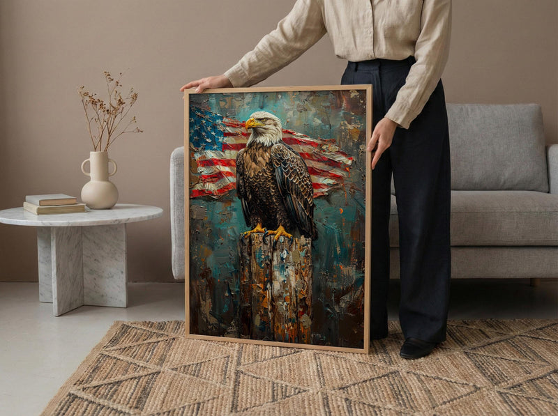 Bald Eagle Portrait Art Print, Rustic Patriotic Decor - Wildlife Americana Poster