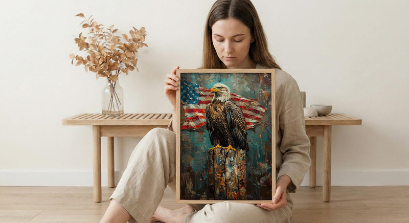 Bald Eagle Portrait Art Print, Rustic Patriotic Decor - Wildlife Americana Poster