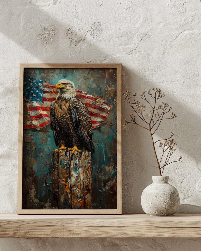 Bald Eagle Portrait Art Print, Rustic Patriotic Decor - Wildlife Americana Poster